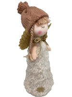 Deko Engel stehend weiss 
Grösse: 8x7x21cm
mit brauner Strickmütze