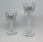 Teelichthalter Krone aus Glas 
gefüllt mit Strass 
D8cm H18cm
für Teelichter