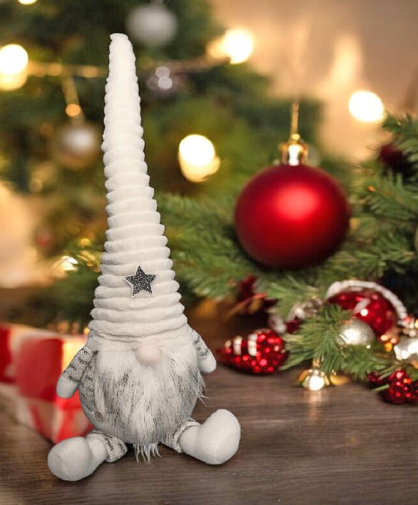 Deko Wichtel Santa sitzend L:16cm B:21cm H:63cm Farbe: Weiss