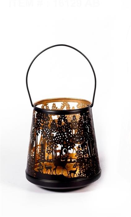 Laterne Forest mit Henkel aus Metall schwarz gold D20cm x H23cm