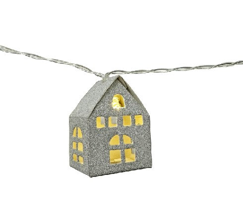 LED Lichterkette Häuschen silber Glitter mit 10LED Länge 135cm warm weisses Licht