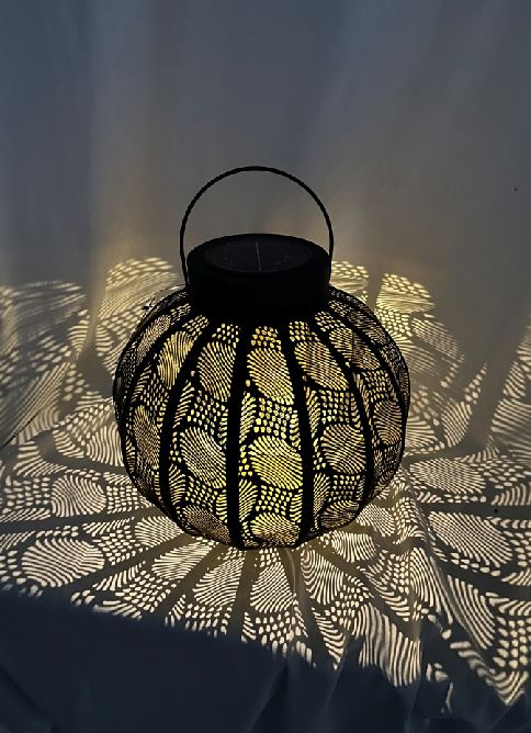 LED Solar Laterne rund D30cm 2 in 1 - Solar oder für Kerzen aus Metall