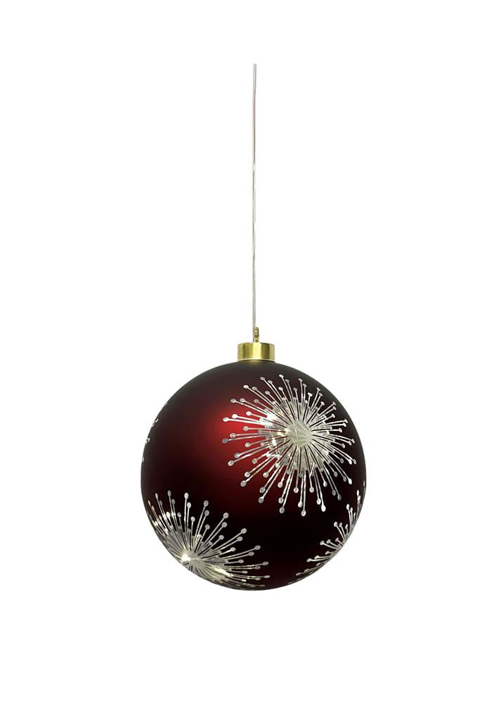 LED Glas Kugel rot mit Sternen mit 8 LED D10cm