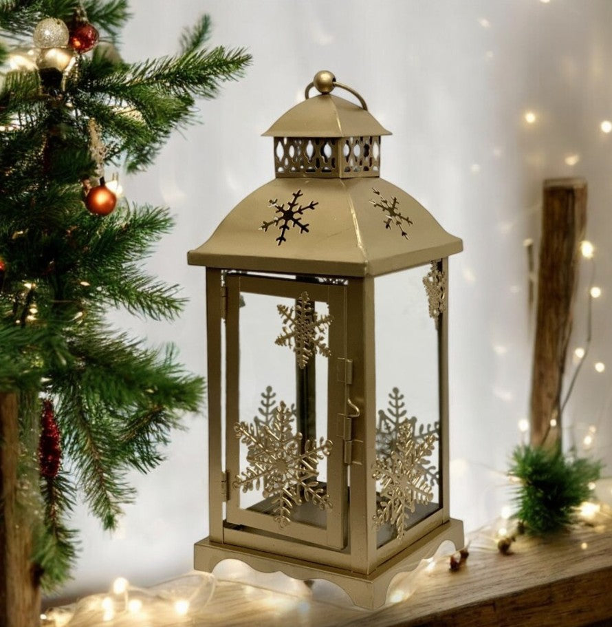 Laterne aus Metall mit Glaseinsatz Farbe: Gold L:16cm B:16cm H:38cm