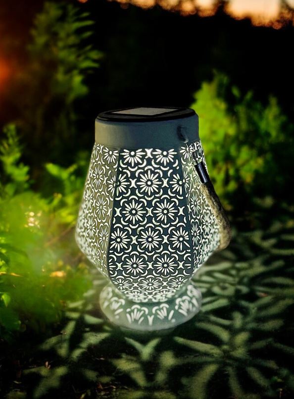 LED Solar Laterne in Grün aus Metall orientalische Form L12cm x B13.5cm x H18cm