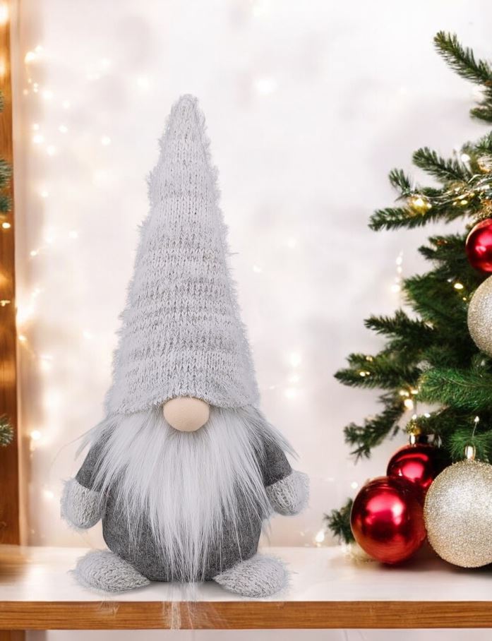 Deko Wichtel Santa mit Bart 
mit Zipfelmütze, 
Farbe: Grau, 
L:11cm B:16cm H:36cm