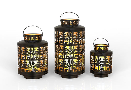 Laterne Forest 3er Set aus Metall Schwarz gold