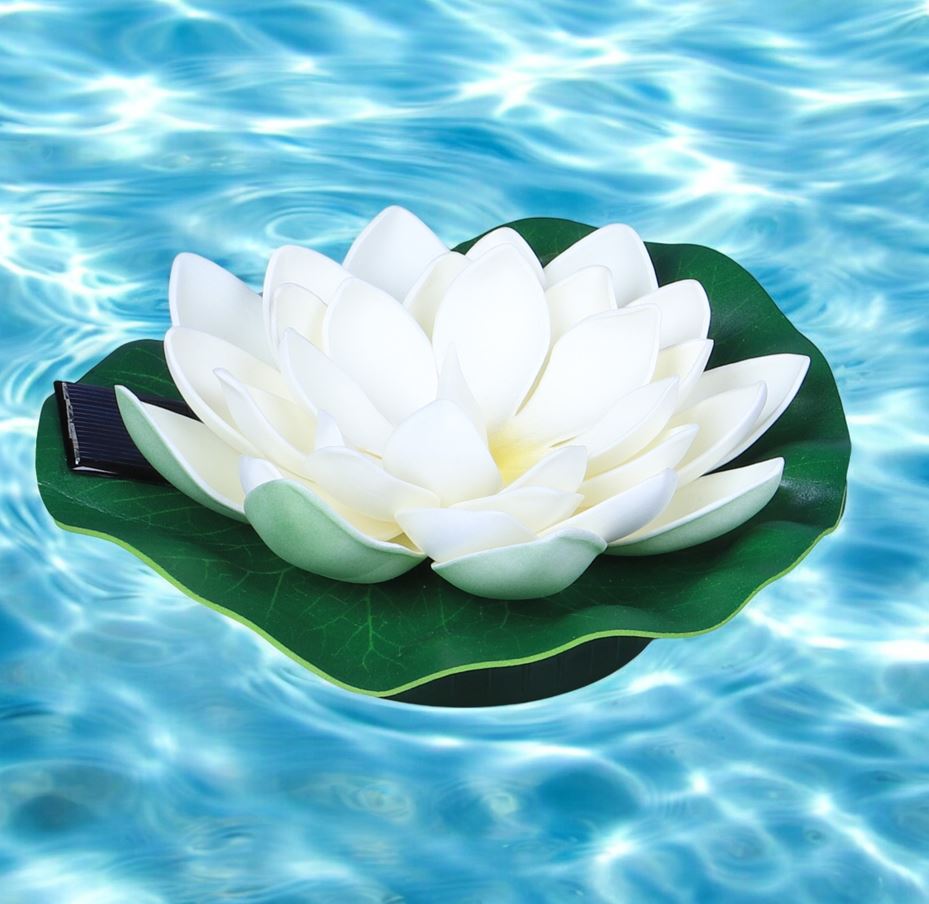 LED Solar Seerose weiss 
1X LED warm weiss
Grösse 17cm Durchmesser