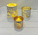 Windlicht aus Glas Bergdorfmotiv silber H7.8cm