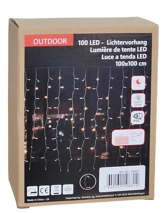 LED Lichtervorhang Outdoor mit 10 Strängen Total 100 LED B: 100cm H: 100cm