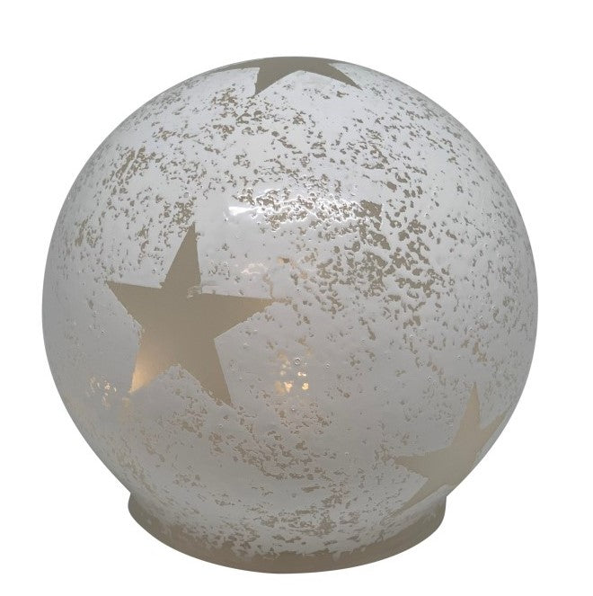 LED Glas Kugel mit 10 LED 
Motive: Stern 
Farbe: Weiss 
D:15cm H:14.5cm