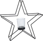 Kerzenhalter Stern 
in Schwarz aus Metall 
H: 28cm B: 29cm T: 8cm