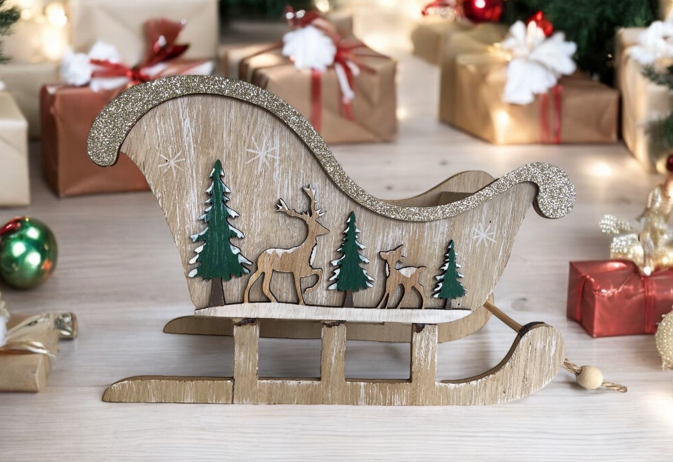 Deko Schlitten aus Holz 
L:10cm B:23.5cm H: 14.5cm