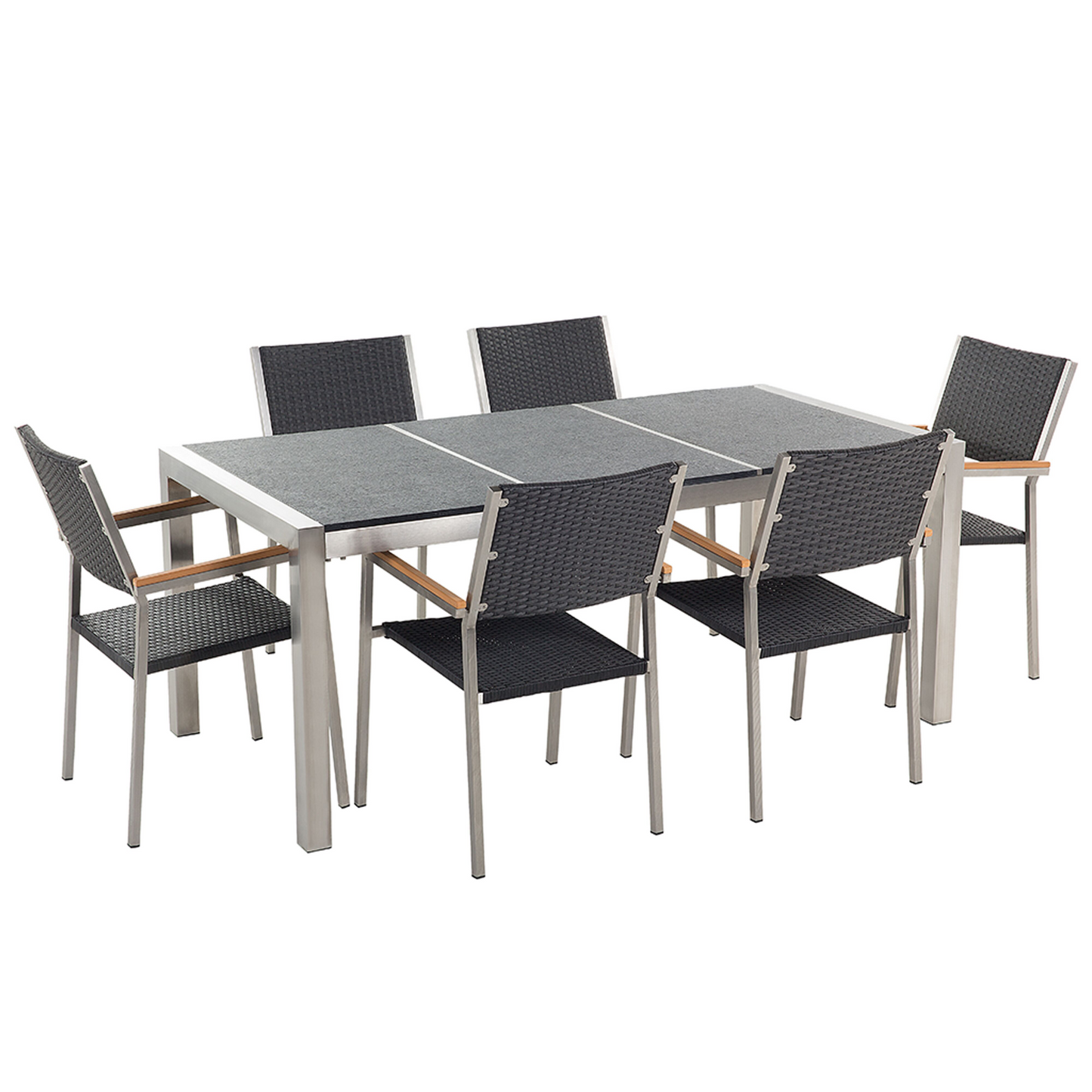 Gartenmöbel Set 6-Sitzer GROSSETO Dreifachplatte Basalt geflammter Schwarz