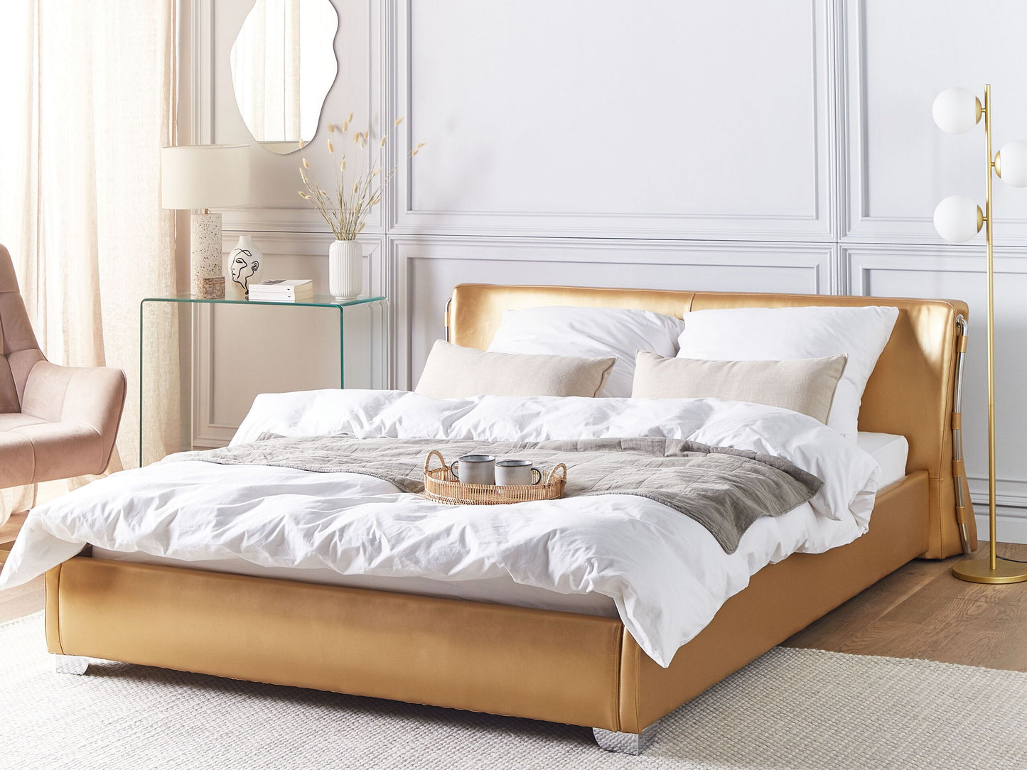 Bett mit Lattenrost Echtleder PARIS 160 x 200 cm Gold