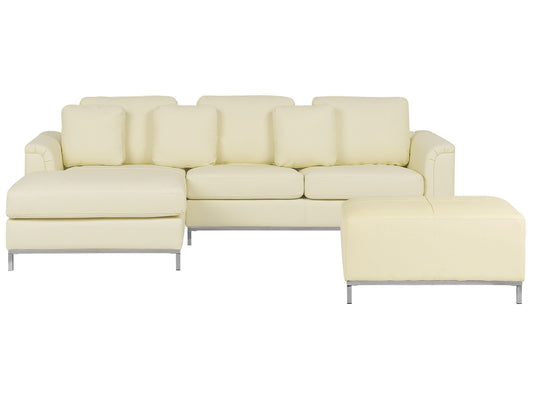Ecksofa Leder beige rechtsseitig mit Ottomane OSLO