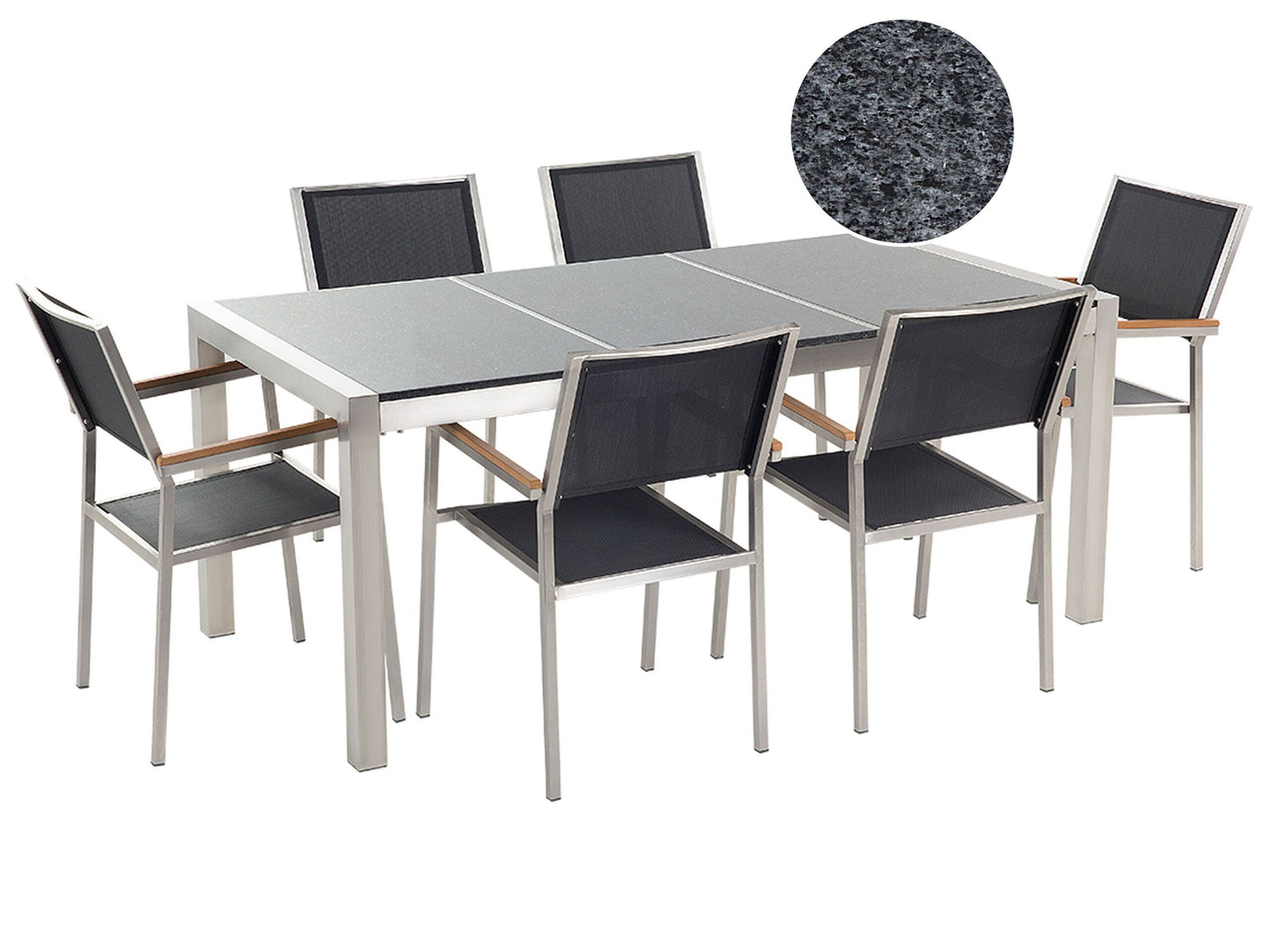 Gartenmöbel Set 6-Sitzer GROSSETO Dreifachplatte Granit Polierter Schwarz / Grau