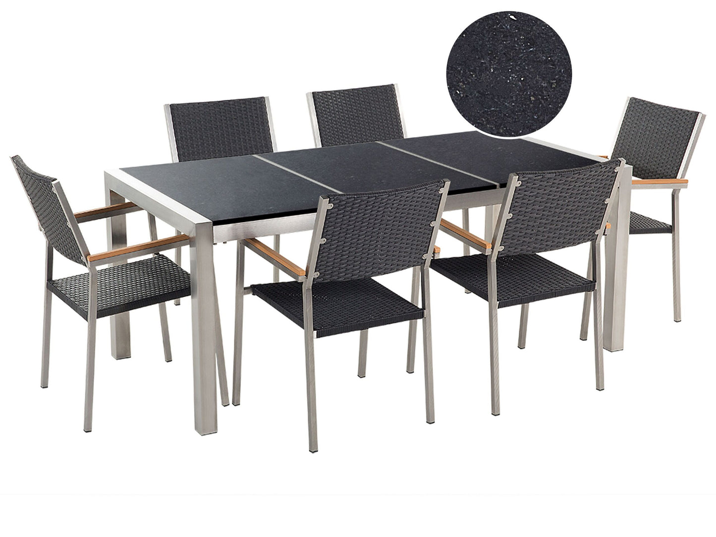 Gartenmöbel Set 6-Sitzer GROSSETO Dreifachplatte Granit Polierter Schwarz