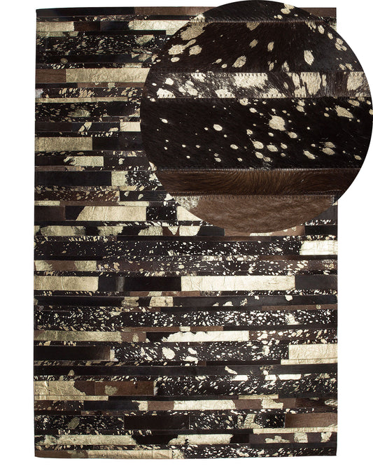 Teppich Kuhfell braun-gold 160 x 230 cm Patchwork Kurzflor ARTVIN
