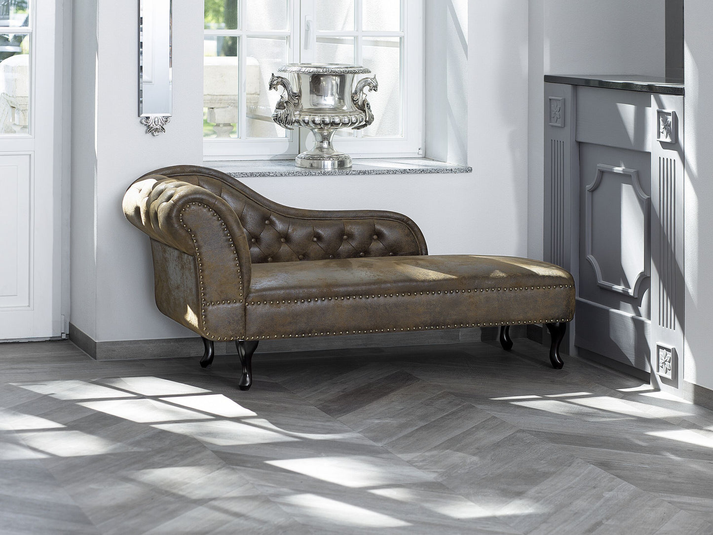 Chaiselongue Kunstwildleder braun linksseitig NIMES