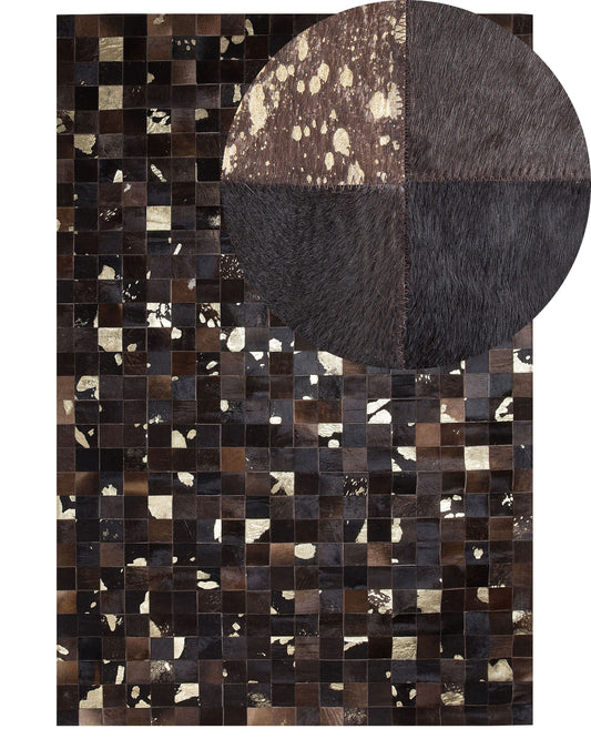 Teppich Kuhfell braun 160 x 230 cm Patchwork Kurzflor BANDIRMA