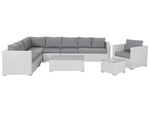 Lounge Set mit Tisch 8-Sitzer XXL rechtsseitig modular Polyrattan Weiss