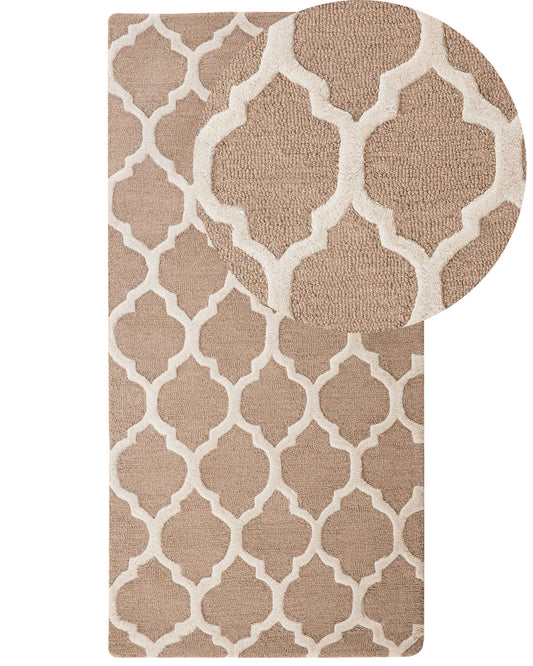 Teppich Wolle beige 80 x 150 cm marokkanisches Muster Kurzflor ERBAA