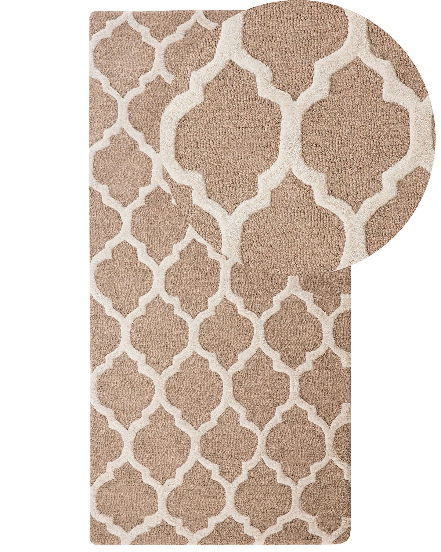 Teppich Wolle beige 80 x 150 cm marokkanisches Muster Kurzflor ERBAA