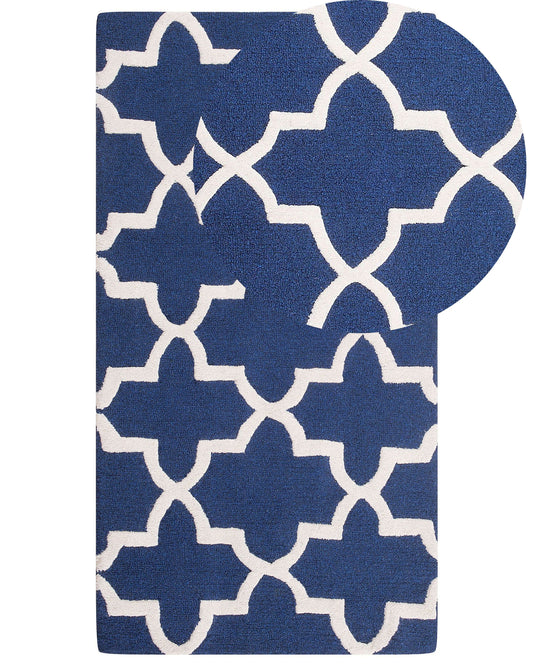Teppich Wolle blau 80 x 150 cm marokkanisches Muster Kurzflor SILVAN