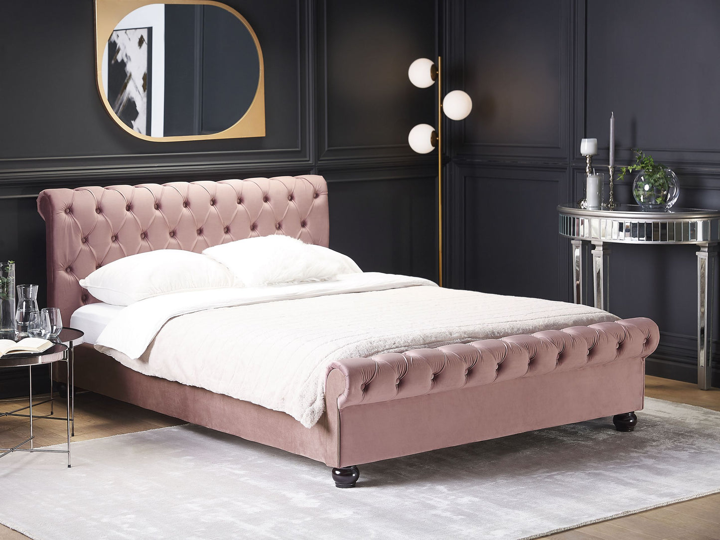 Bett mit Lattenrost Samtstoff AVALLON 180 x 200 cm Rosa