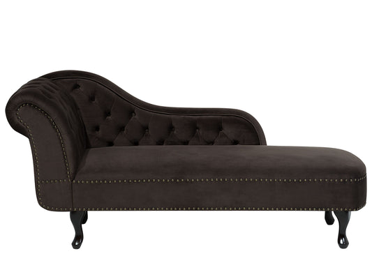 Chaiselongue Samtstoff dunkelbraun linksseitig NIMES
