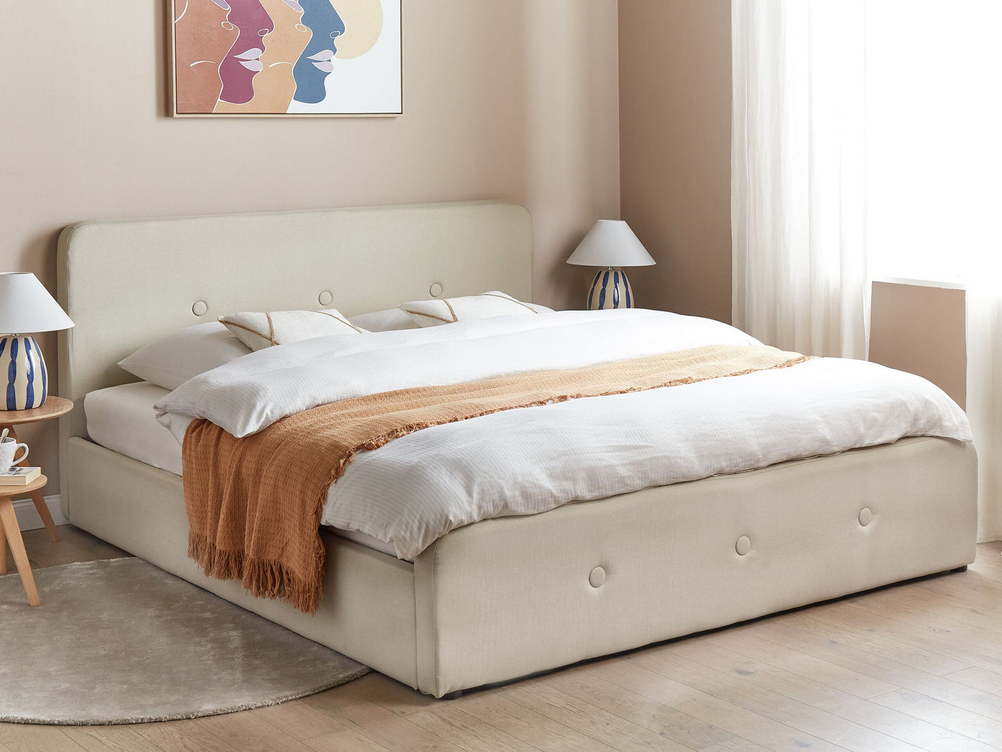 Bett mit Stauraum Kunstleinen RENNES 180 x 200 cm Beige