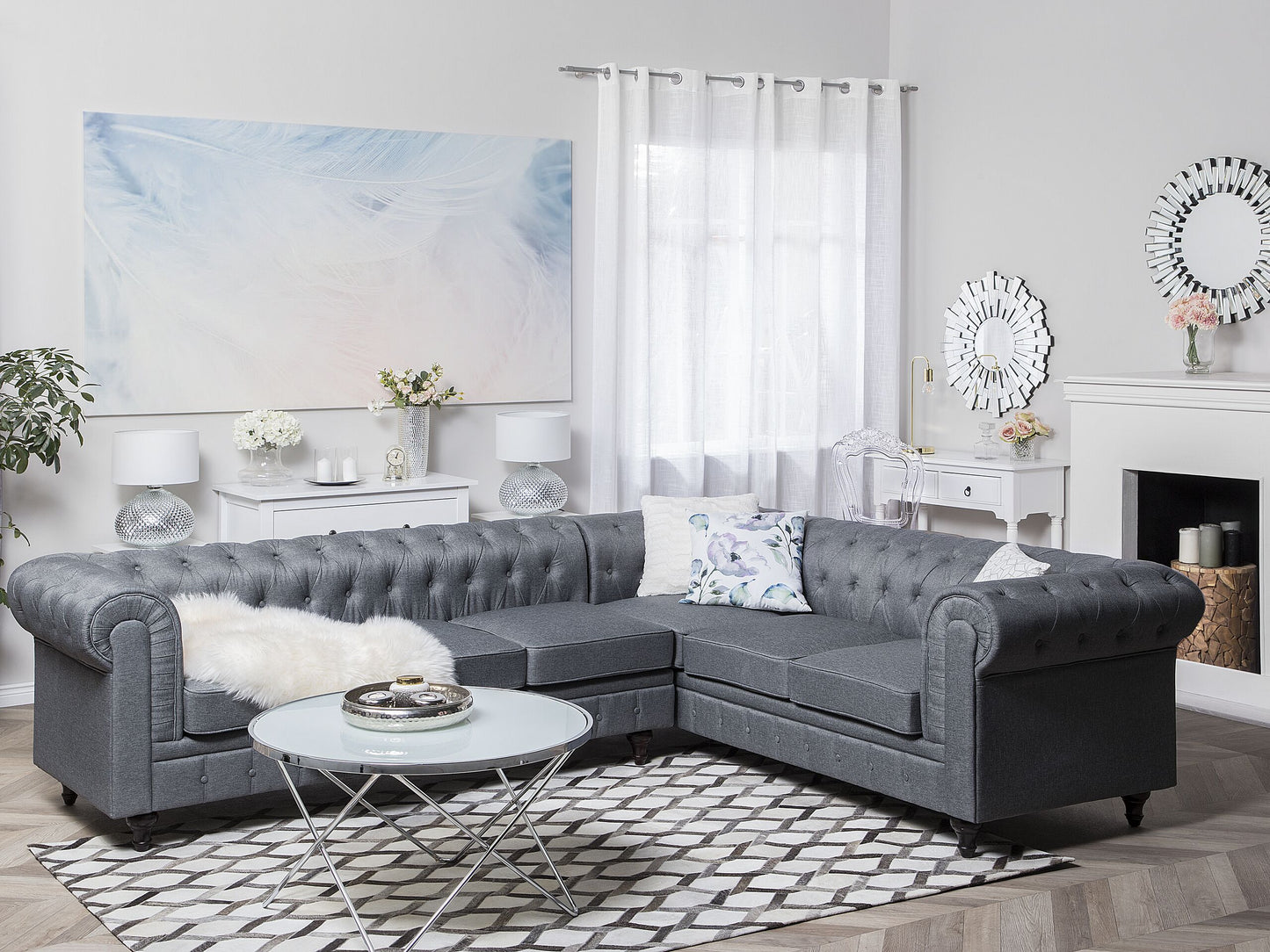Ecksofa hellgrau linksseitig CHESTERFIELD
