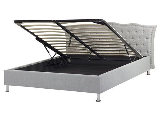 Bett mit Stauraum Stoff METZ 160 x 200 cm Hellgrau