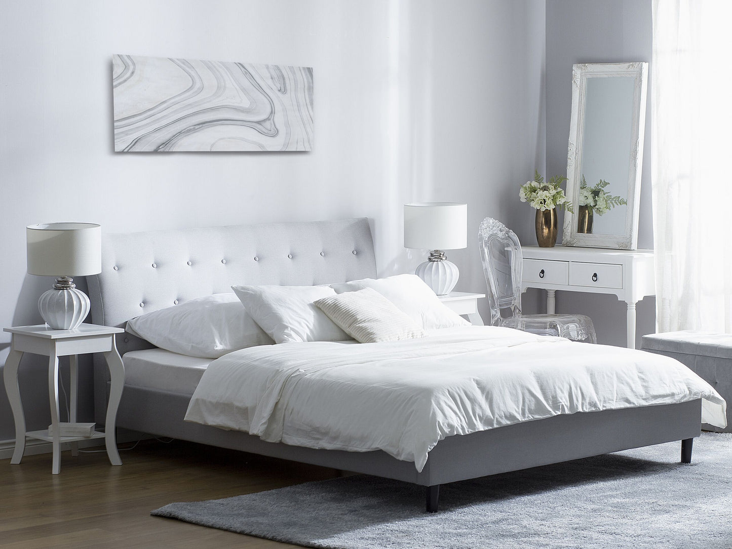 Bett mit Lattenrost Stoff SAVERNE 160 x 200 cm Hellgrau