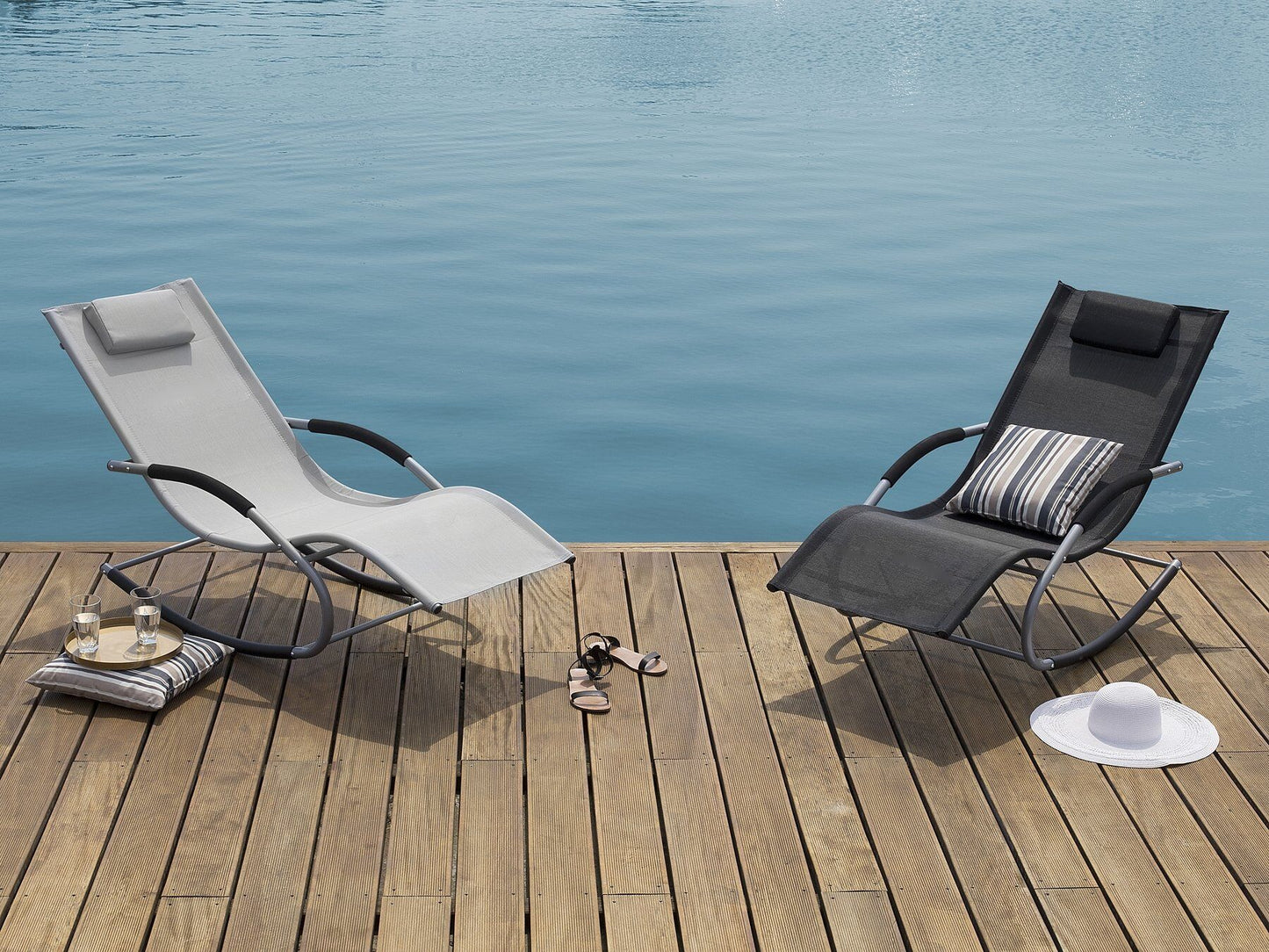 Gartenliege grau Textil Schaukelfunktion CARANO