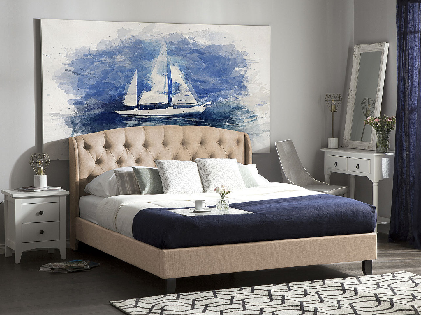 Bett mit Lattenrost Stoff BORDEAUX 160 x 200 cm Beige