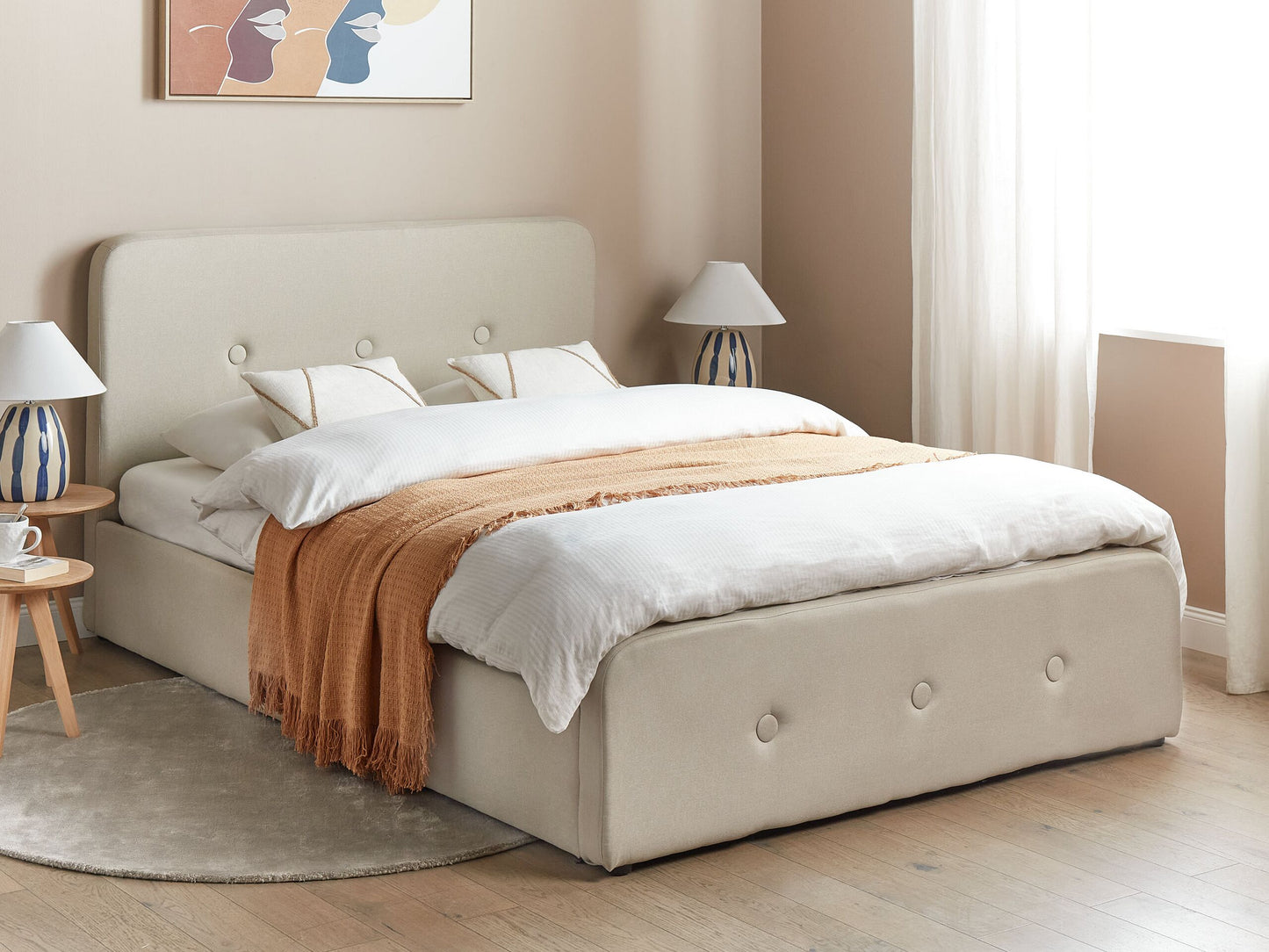Bett mit Stauraum Stoff RENNES 140 x 200 cm Beige