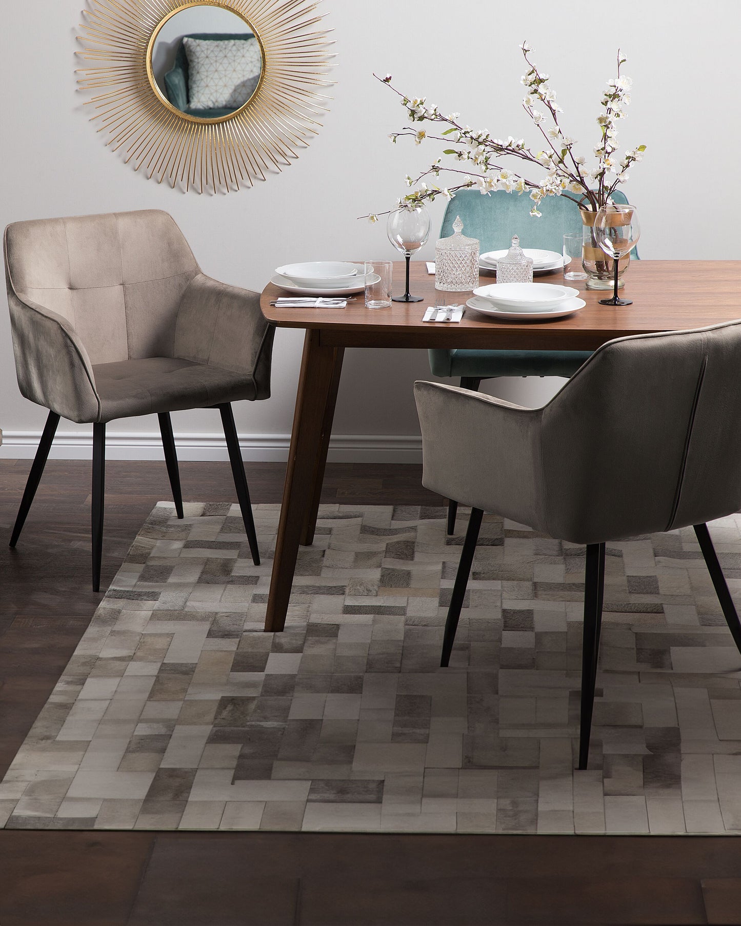 Esszimmerstuhl 2er Set JASMIN Samtstoff Taupe