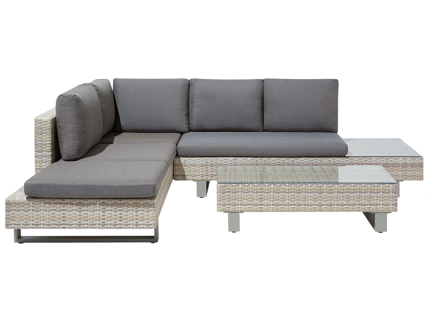 Garten Ecksofa mit Tisch 5-Sitzer LANCIANO rechtsseitig Polyrattan Grau