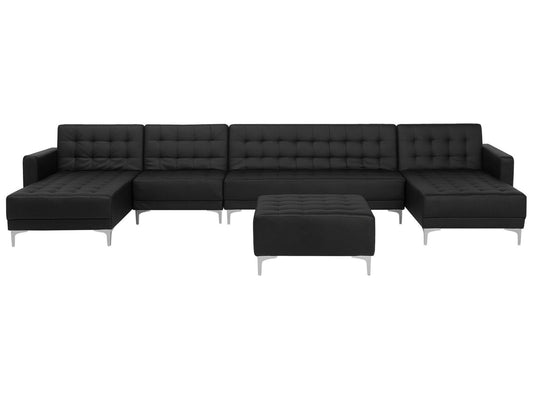 Wohnlandschaft Kunstleder schwarz mit Ottomane ABERDEEN