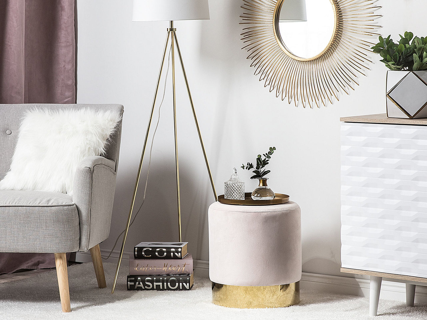 Pouf rosa Samtstoff ⌀ 39 cm SOPHIA