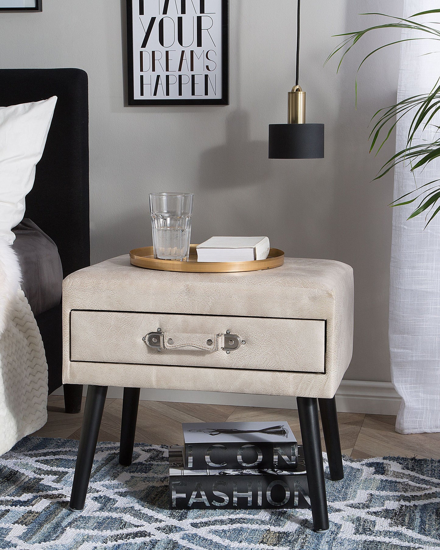 Nachttisch mit 1 Schublade EUROSTAR Kunstleder Beige