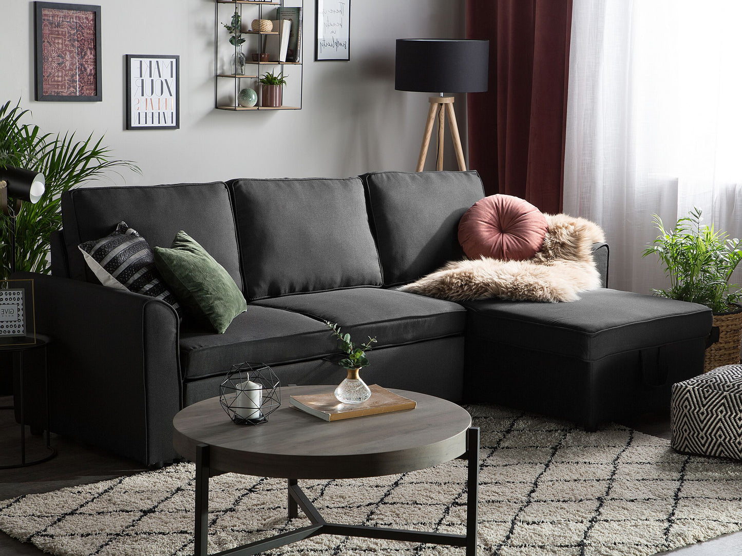 Ecksofa NESNA Schwarz Linksseitig