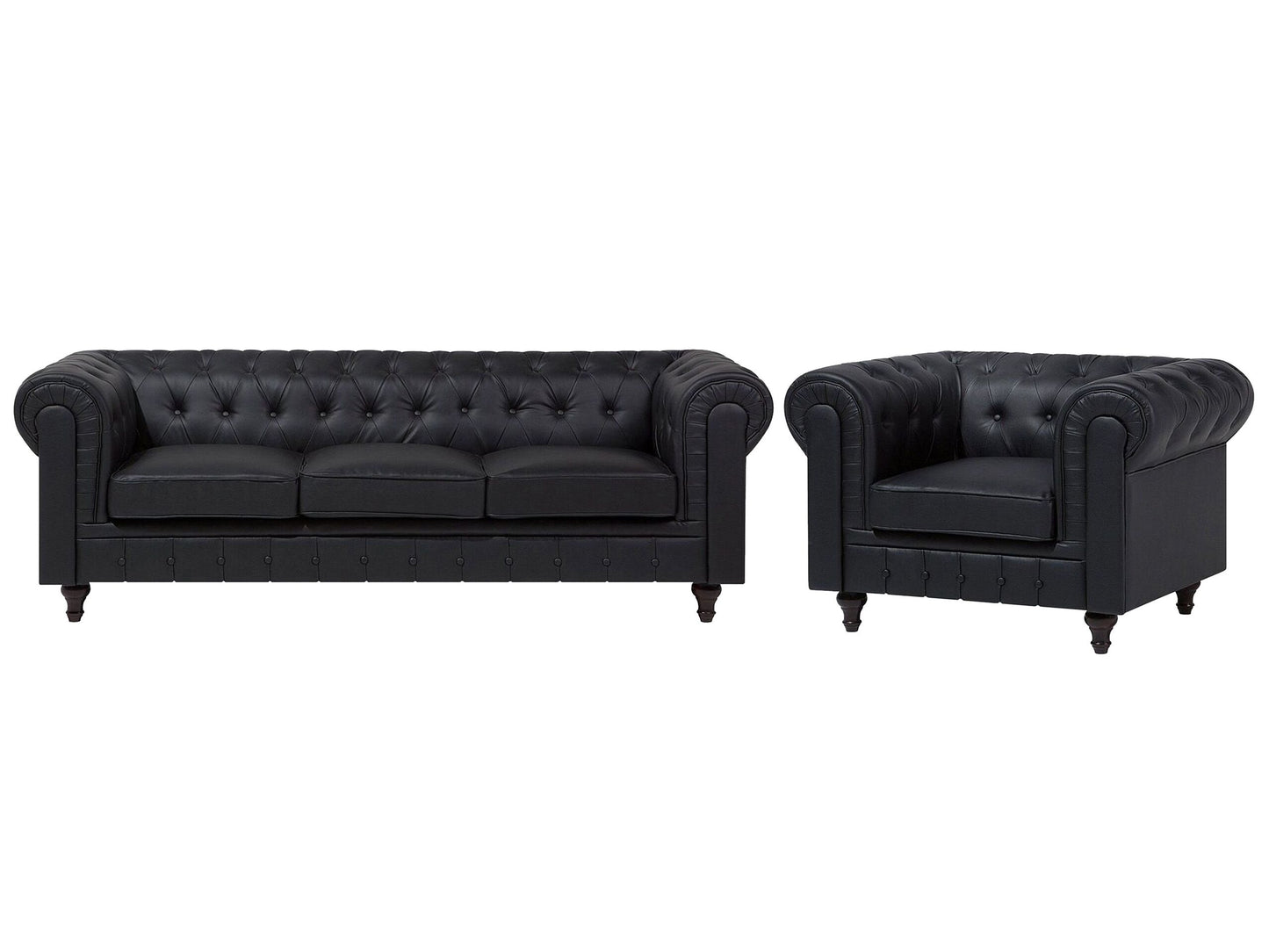 Sofa Set Kunstleder schwarz 4-Sitzer CHESTERFIELD gross