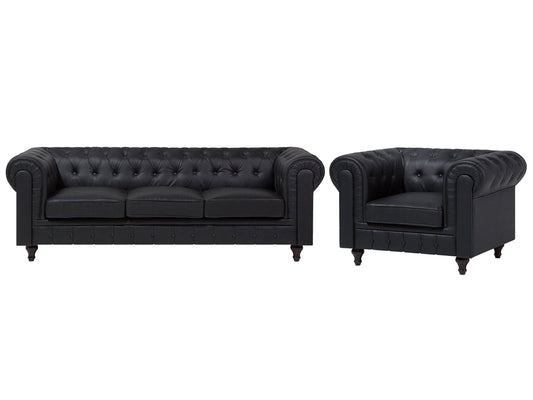 Sofa Set Kunstleder schwarz 4-Sitzer CHESTERFIELD gross