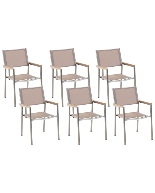 Gartenstuhl 6er Set GROSSETO Edelstahl Beige