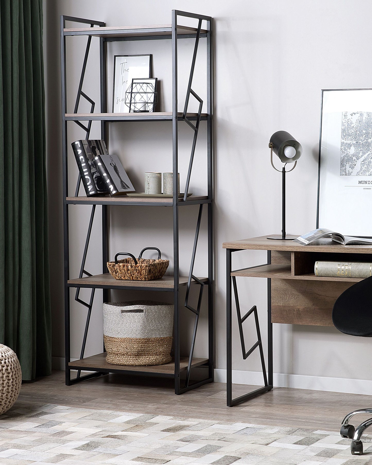 Bücherregal mit 5 Fächern FORRES 184 cm Braun / Schwarz