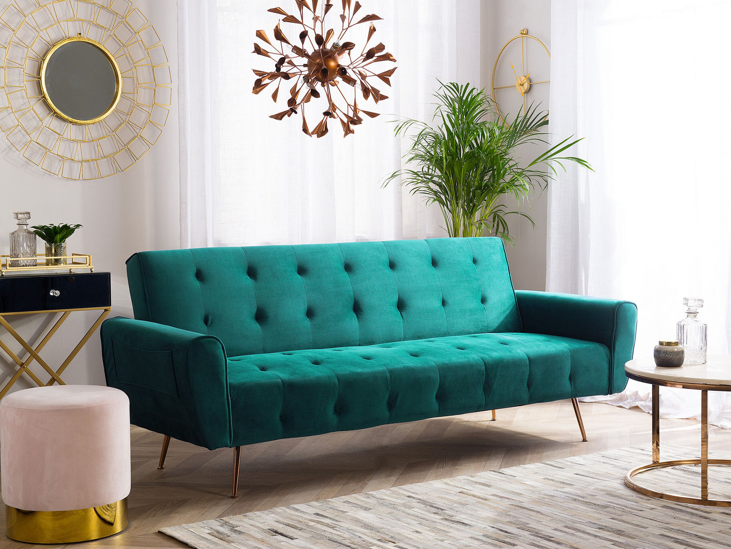 Schlafsofa SELNES Smaragdgrün Samtstoff