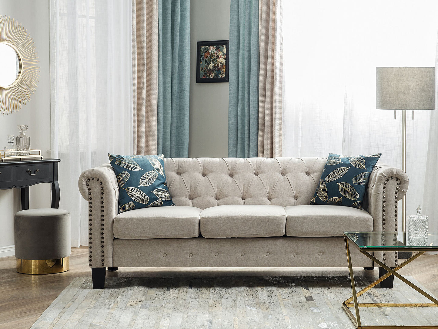 3-Sitzer Sofa beige gerade Beine CHESTERFIELD